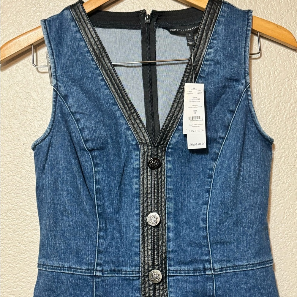 NWT White House Black Market Deep Blue Denim V-Neck Button Mini Dress